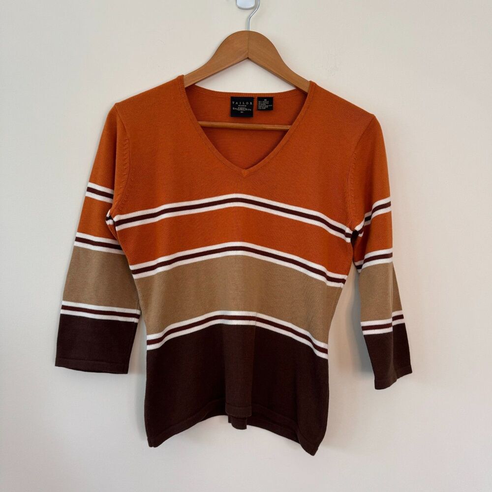 Tailor B. Moss Women's Burnt Orange and Brown Striped Sweater Size Medium